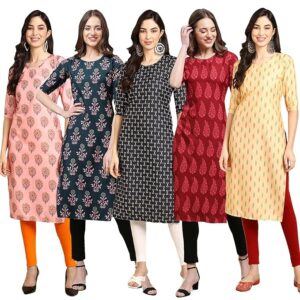 Women's Digital Print Straight Kurta (Pack of 5)
